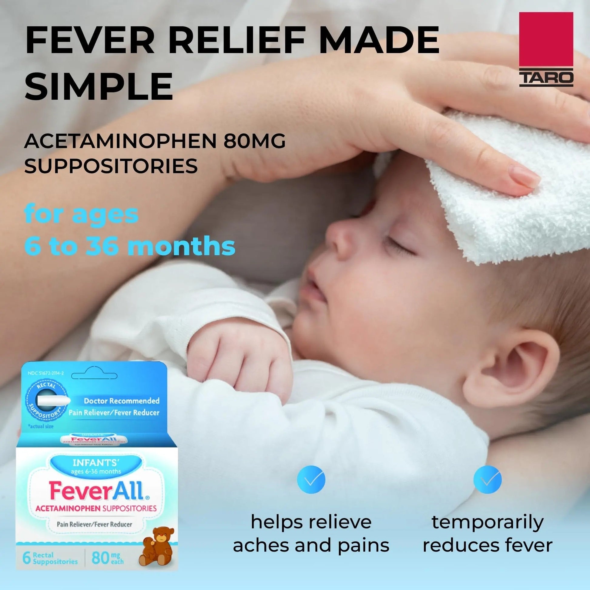 Feverall Infant Acetaminophen Suppositories 6 Rectal Suppositories 80mg Each Pain Reliever/Fever Reducer. Paraben Free, No Artificial Colors or Other preservatives. Ages 6-36 Months FeverallBuy Supplements Australia
