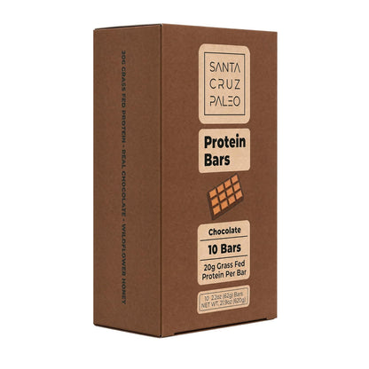 Santa Cruz Paleo Protein Bar – 20g Grass-Fed Whey & Collagen Protein – Wildflower Honey Sweetened, No Seed Oils, High Protein Snack Bar (Chocolate Flavor, Pack of 10)