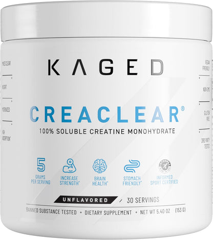 Kaged CreaClear Creatine Monohydrate Powder | Mixes Clear & Dissolves Completely, No Grit | Premium Micronized Creatine for Strength, Performance & Muscle Support | Unflavored | 30 Servings