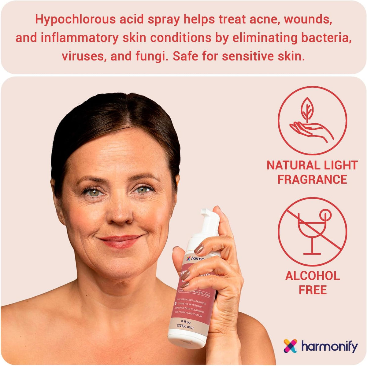 Hypochlorous Acid Spray 8 fl oz - Antimicrobial Skin Solution for Face & Body - Hypochlorous Acid for Sensitive Skin, Redness & Acne - Daily Skin Cleansing & Cosmetic Aftercare