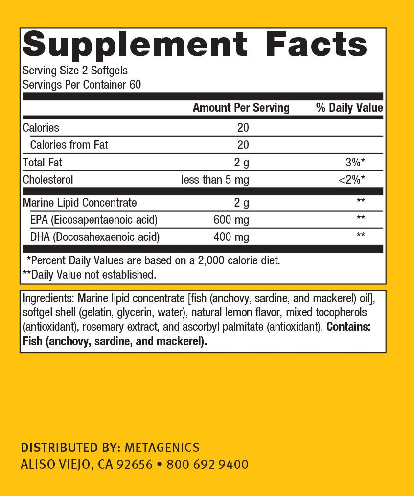 Suplement ​Metagenics OmegaGenics EPA-DHA 500 - High Potency Fish Oil Supplement for Cardiovascular Health* - Sustainably Sourced & Purity Tested - VelvetGlow USA