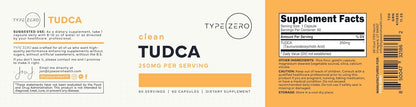 Type Zero Clean TUDCA (250mg) 60 Capsules, 60 Servings | Pure Tauroursodeoxycholic Acid Supplement, Bile Salt Derivative