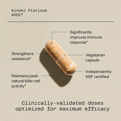 Quality of Life Premium Kinoko Platinum AHCC Herbal Supplement, 750mg per Capsule, for Immune Support, Liver Function, Maintains Natural Killer Cell Activity