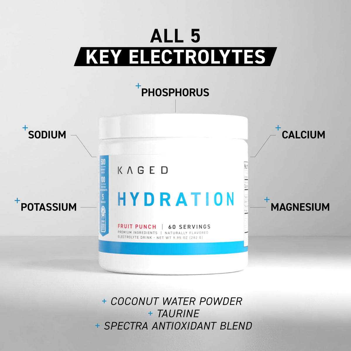 Kaged Electrolytes, Muscle Hydra-Charge Premium Electrolyte Powder, Hydration Electrolyte Powder, Pre Workout, Post Workout, Intra Workout, Fruit Punch, 60 Servings