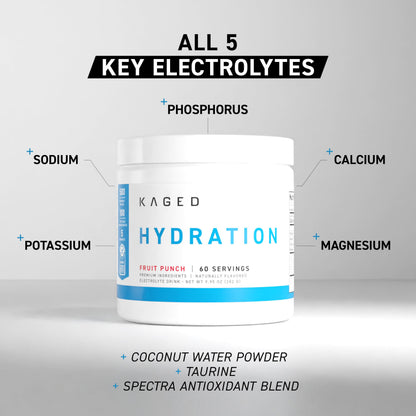 Kaged Electrolytes, Muscle Hydra-Charge Premium Electrolyte Powder, Hydration Electrolyte Powder, Pre Workout, Post Workout, Intra Workout, Fruit Punch, 60 Servings