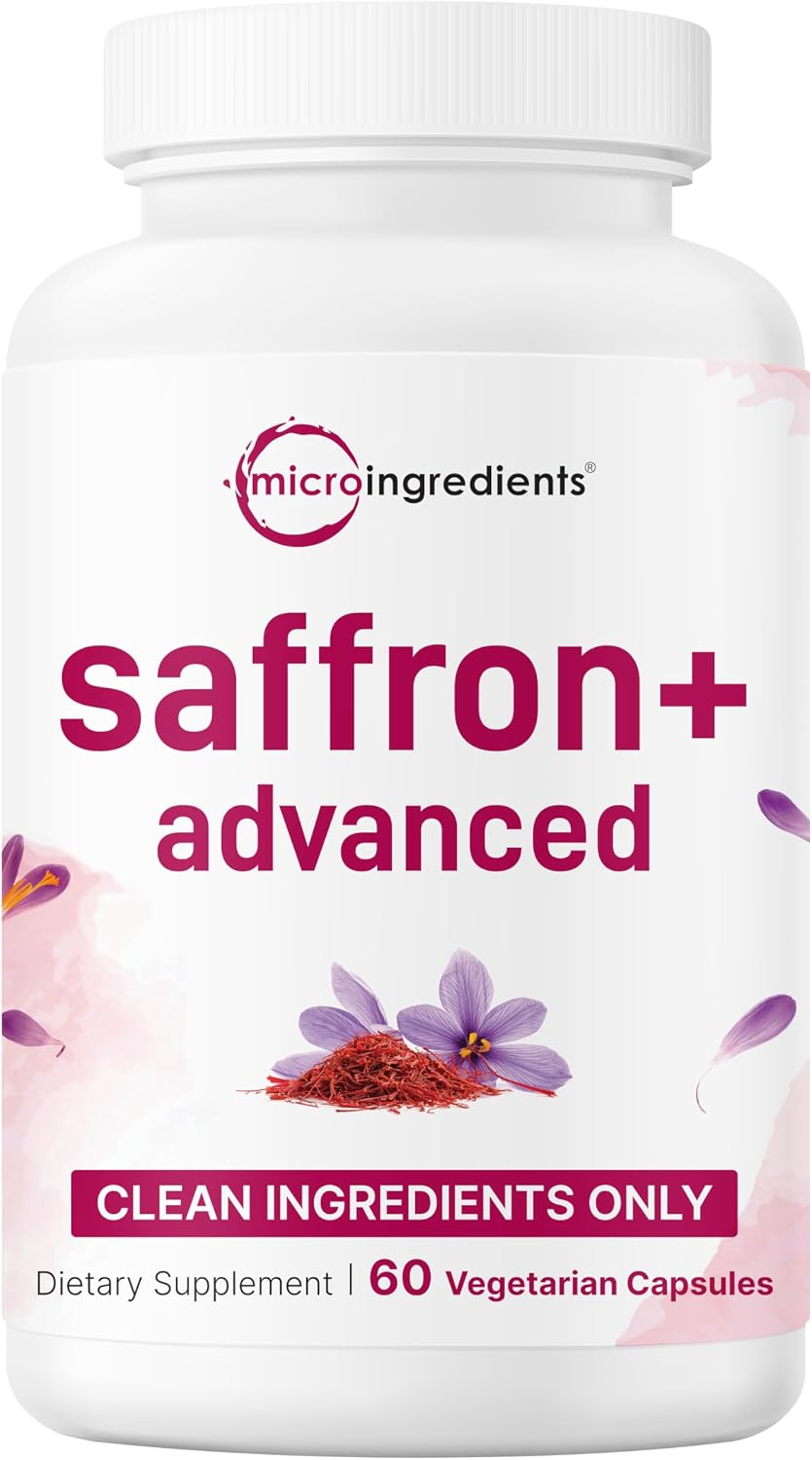 Micro Ingredients Saffron+ Advanced Supplements, 60 Vegetarian Capsules | 10-in-1 with Saffron Extract, Magnesium Glycinate, Turmeric Curcumin, KSM-66 Ashwagandha & Vitamin C. Filler-Free, Non-GMO.