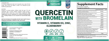 Quercetin with Bromelain, Immune Blend Supplements with Zinc Elderberry Vitamin C & D 5000 IU, Artemisinin, Irish Sea Moss, Echinacea, Garlic, Turmeric, Reishi and Ginger Powder, 1400 mg