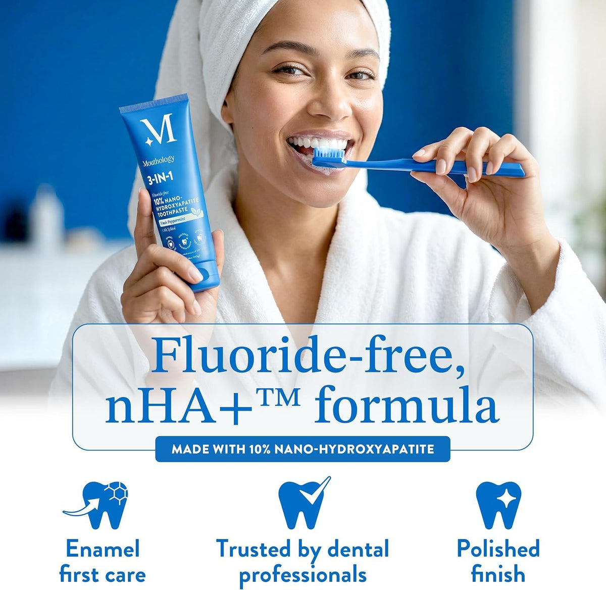 Suplement ​Mouthology 10% Nano Hydroxyapatite Toothpaste Fluoride Free, Whitening*, Rod Shaped nHa, Xylitol Toothpaste for Adults, Enamel Care*, Sensitive Teeth*, SLS Free - VelvetGlow USA