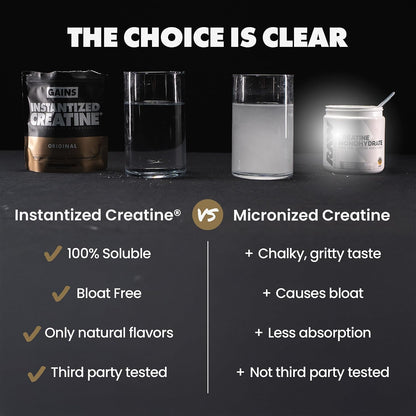 Gains in Bulk Intantized Creatine Bundle, Soluble Pre Workout Powder, Supports Muscle Building, Strength and Performance, Unflavored and Raspberry, 60 Servings