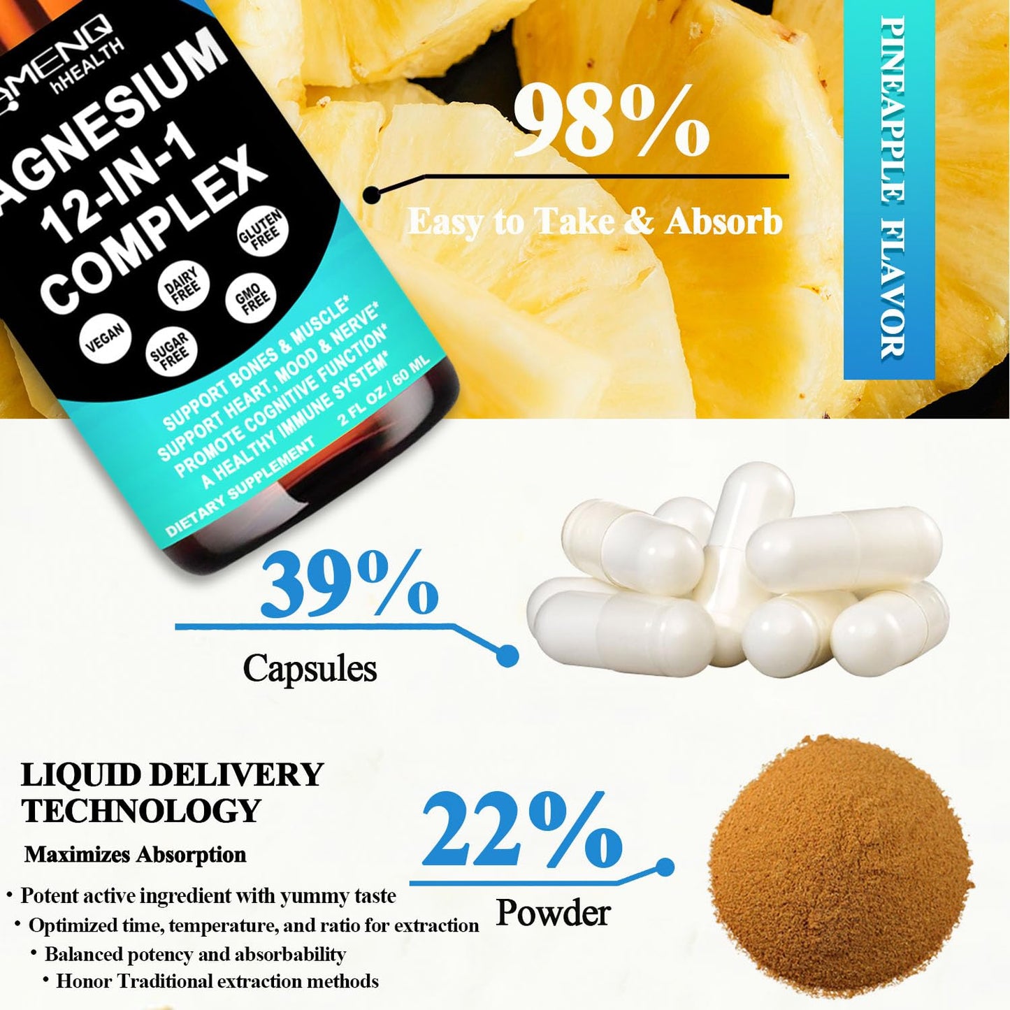 Magnesium 12 in 1 Complex Liquid Drops Magnesium Supplement w. Glycinate Citrate Malate Taurate Oxide Aspartate Orotate, Calm Magnesium for Sleep Muscle Heart Support丨Max Absorption Liquid Formula AMENQ hHEALTH buy supplements Au