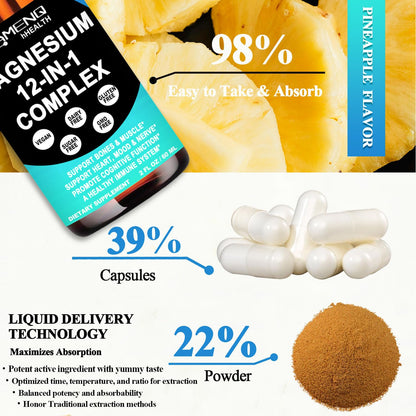 Magnesium 12 in 1 Complex Liquid Drops Magnesium Supplement w. Glycinate Citrate Malate Taurate Oxide Aspartate Orotate, Calm Magnesium for Sleep Muscle Heart Support丨Max Absorption Liquid Formula AMENQ hHEALTH buy supplements Au