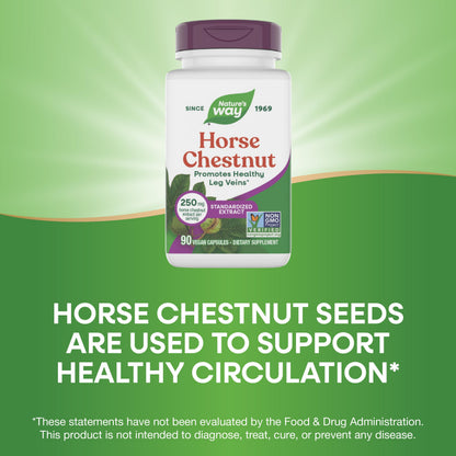 Nature's Way Horse Chestnut Extract, Premium Extract, Promotes Healthy Leg Veins*, 250 mg per Serving, Vegan
