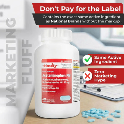 TIME-Cap Labs 400 Caplets Extra Strength Acetaminophen 500mg PM & Diphenhydramine HCl 25mg - PM Pain Reliever & Sleep Aid, Helps with Occasional Headaches & Minor Aches & Pains TIME-CAP LABS, INC.Buy Supplements Australia