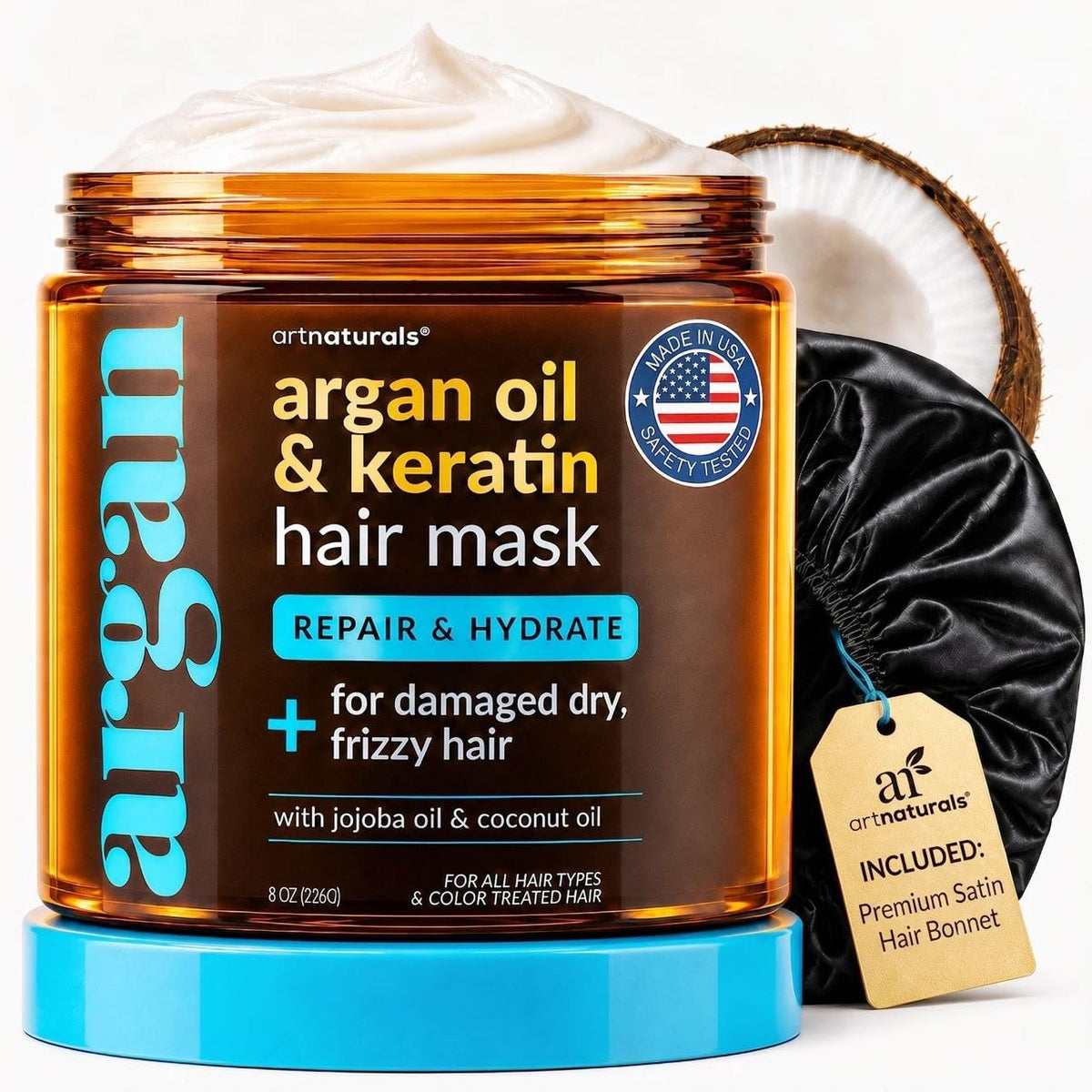 ArtNaturals Deep Repair Hair Mask with Silk Bonnet, 8 oz