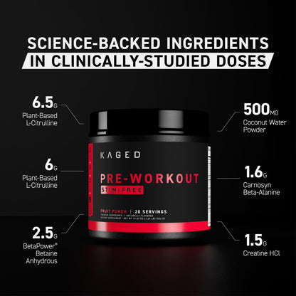 Kaged Original Pre Workout Powder | Fruit Punch | Pre-Workout with Creatine, Beta Alanine, L-Citrulline, BCAAs | 274 mg Caffeine | Pre Supplements for Men & Women | 20 Servings