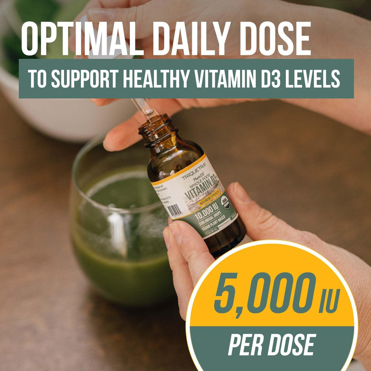 Organic Vitamin D3 5,000 IU - 100% Whole Food & Plant-Based Cholecalciferol Form, 100% Vegan Vitamin D - Enhanced with Prebiotic & Superfood Complex – Organic, Vegan, GMO & Gluten Free (60 Capsules)