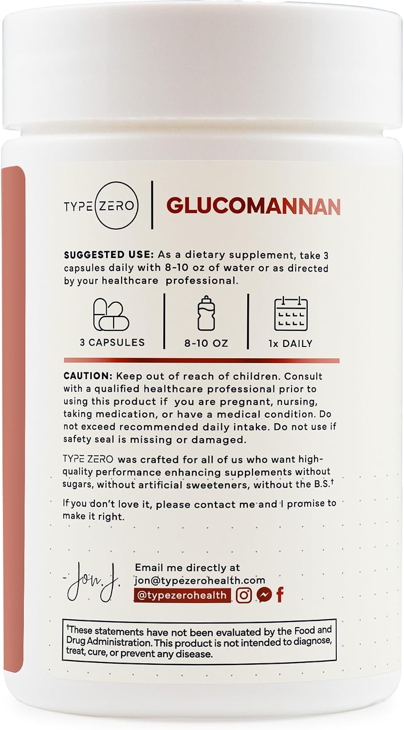 Type Zero Clean Glucomannan Konjac Root Extract (1,800mg) 90 Capsules | Gluten-Free, GMO-Free, 30 Servings