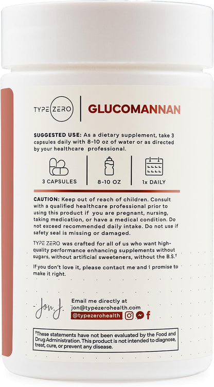 Type Zero Clean Glucomannan Konjac Root Extract (1,800mg) 90 Capsules | Gluten-Free, GMO-Free, 30 Servings