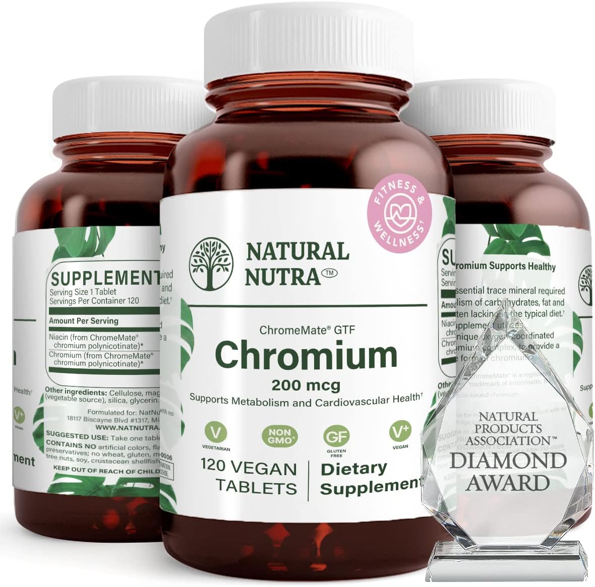 Natural Nutra GTF Chromium Polynicotinate with ChromeMate, Supports Body Metabolism, Support Heart Health, Maintain Body Fat Level, Improve Digestion, Cardiovascular Health, 200 mcg, 120 Vegan Tablets