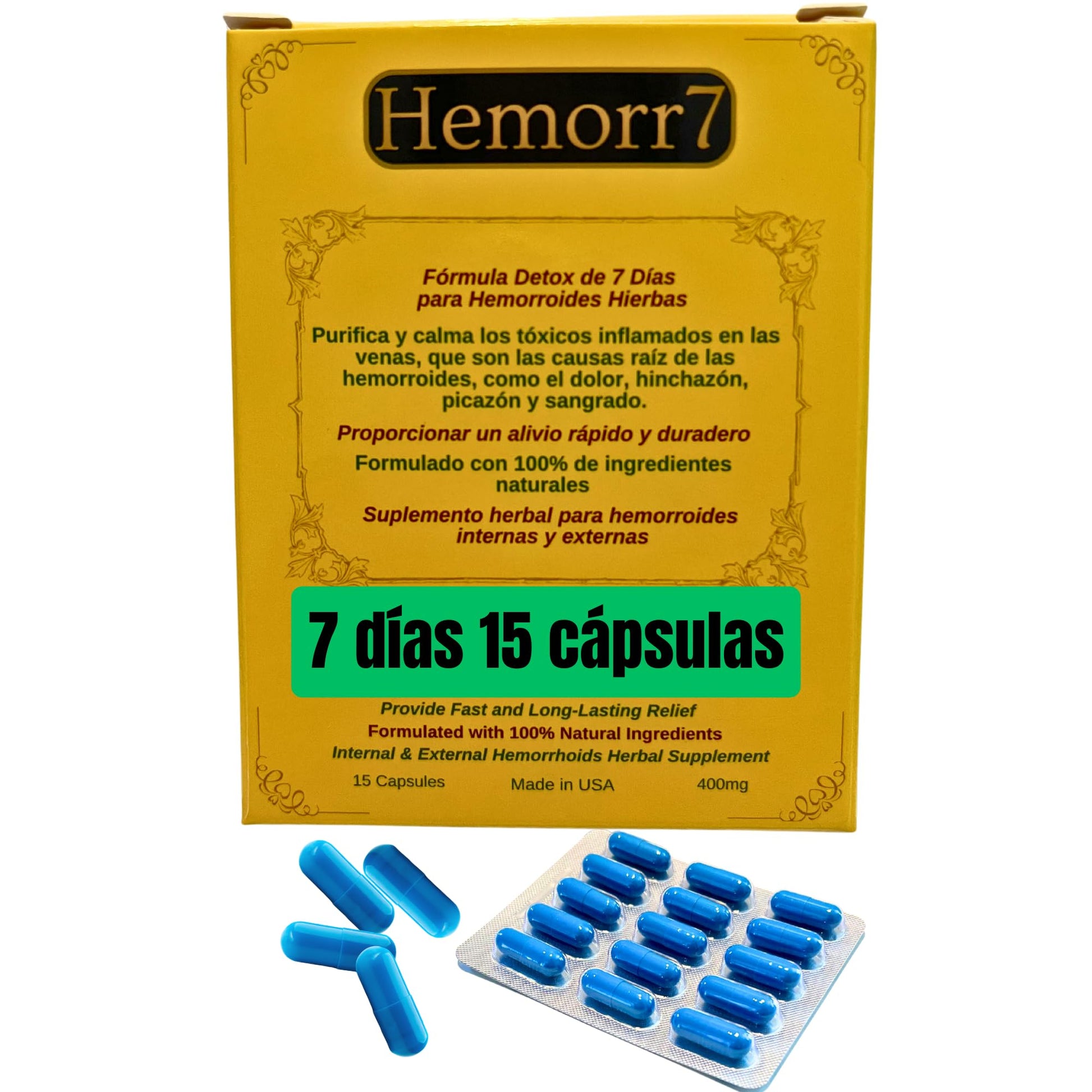 Hemorr7: 7Days 15 Capsules Herbal Hemorrhoid Detox Formula,Fórmula Herbal para desintoxicar las hemorroides Durante 7 días GenericBuy Supplements Australia