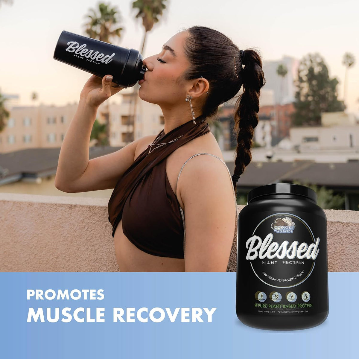 BLESSED Vegan Protein Powder - Plant Based Protein Powder Meal Replacement Protein Shake, 23g of Pea Protein Powder, Dairy Free, Gluten Free, Soy Free, No Sugar Added, 30 Servings (Cookies & Cream)