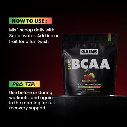 Gains in Bulk BCAA Powder, Amino Acids, Unflavored, 30 Servings