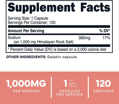 Type Zero Himalayan Rock Salt Capsules (1,000mg) 120 Capsules | GMO-Free, Keto-Friendly