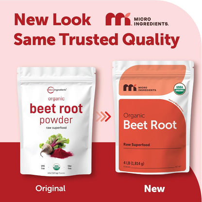Micro Ingredients Organic Beet Root Powder, 4lb (64 oz) | Nitric Oxide Supplement, Water Soluble, Highly Concentrated Raw Beet Supplement, Superfood Drink Mix, Non-GMO, Plant Based