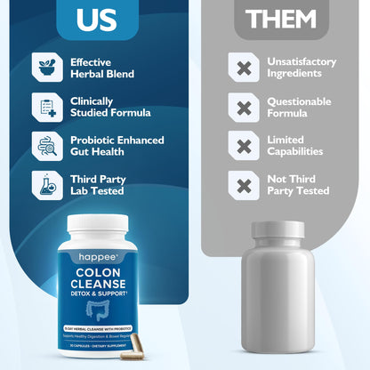 Happee Colon Cleanser & Detox for Weight Loss - 15 Day Colon Cleanse Pills & Gut Support Probiotics Women Men