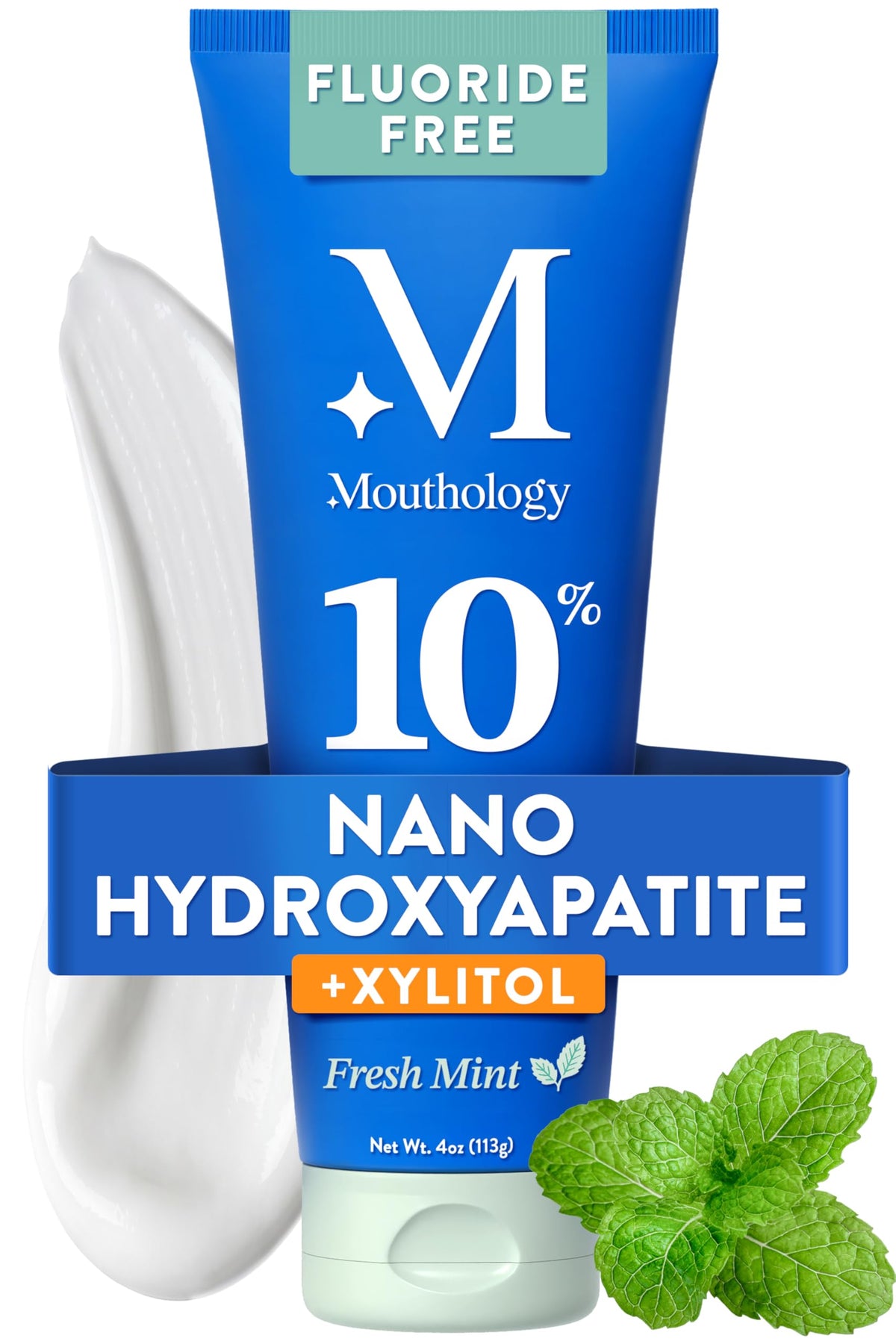Suplement ​Mouthology 10% Nano Hydroxyapatite Toothpaste Fluoride Free, Whitening*, Rod Shaped nHa, Xylitol Toothpaste for Adults, Enamel Care*, Sensitive Teeth*, SLS Free - VelvetGlow USA
