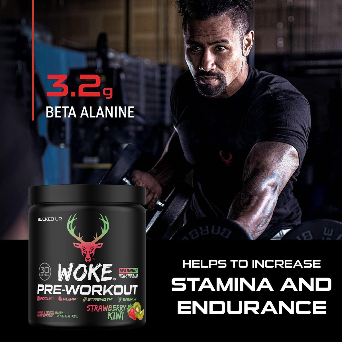 Bucked Up - Woke - HIGH STIM Pre Workout - Best Tasting - Focus Nootropic, Pump, Strength and Growth, 30 Servings (Rocket Pop)