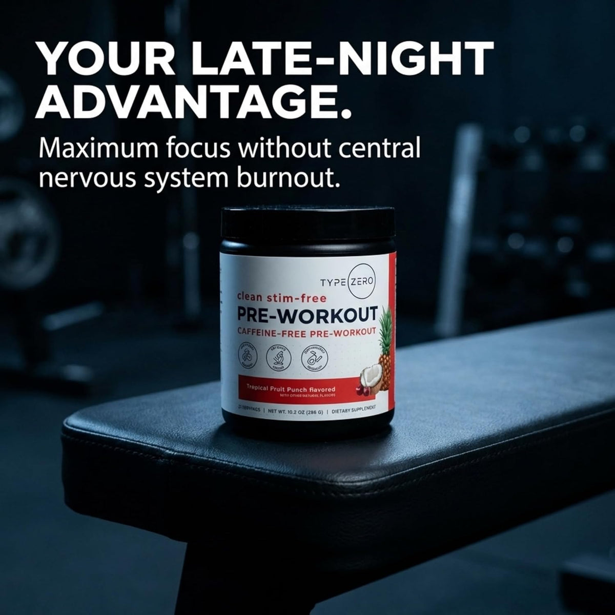 Type Zero Clean Stim Free Pre Workout Powder (Tropical Fruit Punch) 21 Serv | Nitric Oxide Booster with L-Citrulline Malate, Arginine AKG, Beta Alanine, Caffeine & Stimulant Free