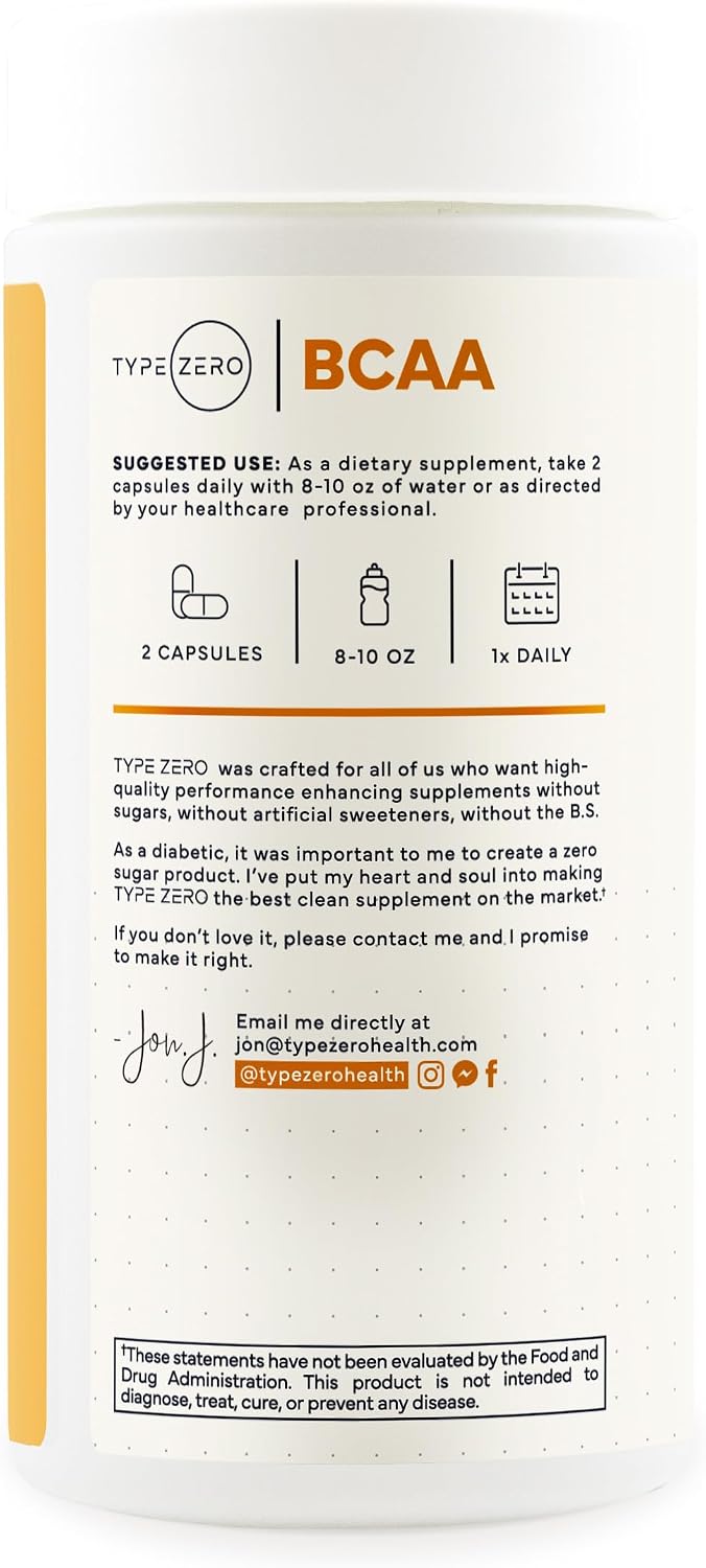 Type Zero BCAA (1000mg) 180 Capsules, 90 Servings | Branched Chain Amino Acids with 500mg of L-Leucine, 1000mg of L-Isoleucine and L-Valine