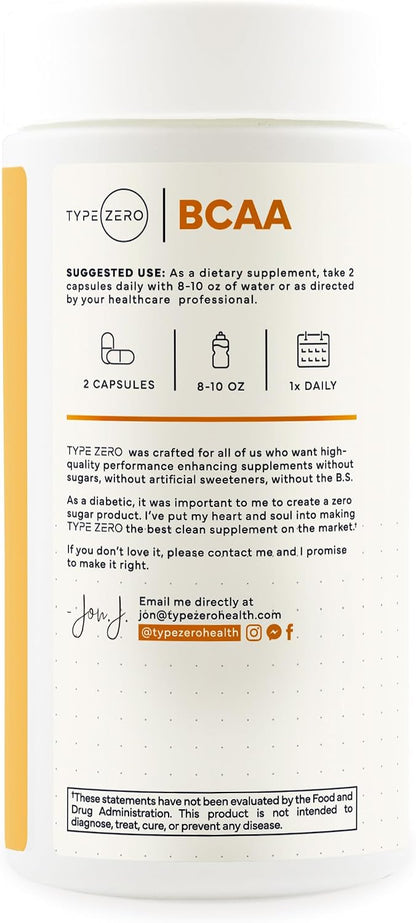 Type Zero BCAA (1000mg) 180 Capsules, 90 Servings | Branched Chain Amino Acids with 500mg of L-Leucine, 1000mg of L-Isoleucine and L-Valine