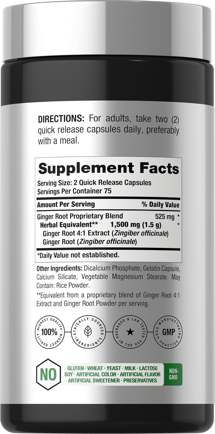 Horbäach Ginger Root Extract Supplement | 150 Capsules | Traditional Herbal Formula | Non-GMO & Gluten Free