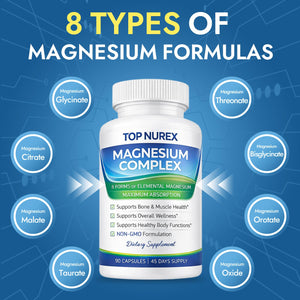 Top Nurex Magnesium Complex 1000 mg, 8-Source Magnesium Blend with Glycinate, Citrate, Malate & Taurate, Vegan Formula, Non-GMO, 90 Capsules Top Nurex buy supplements Au