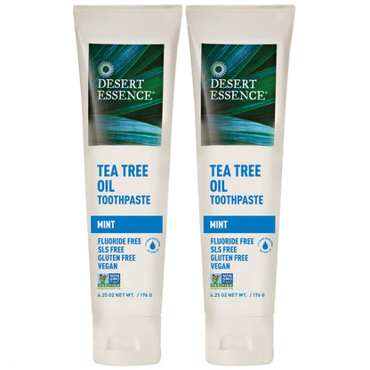 Desert Essence Tea Tree Oil Mint Toothpaste, Fluoride Free, 6.25 oz