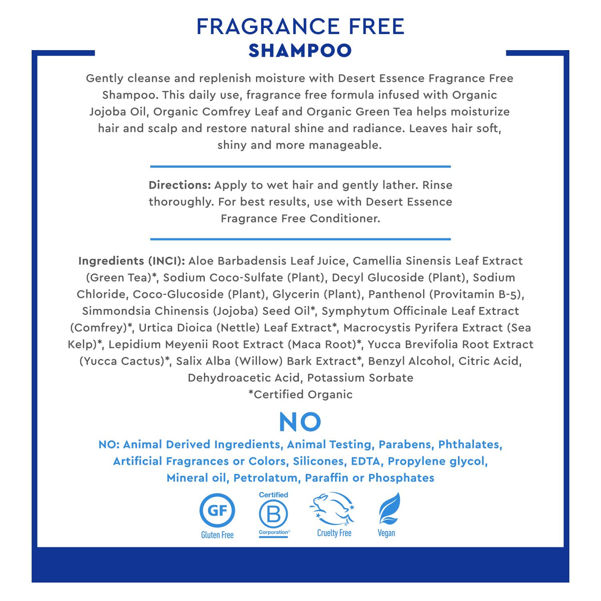 Desert Essence Fragrance Free Shampoo with Jojoba and Green Tea, 8 fl oz