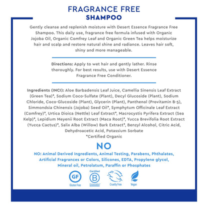 Desert Essence Fragrance Free Shampoo with Jojoba and Green Tea, 8 fl oz