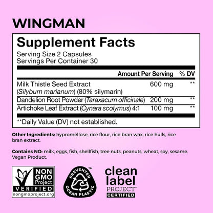 HUM Wing Man Liver Support Supplement Milk Thistle Dandelion Root, 60 Count