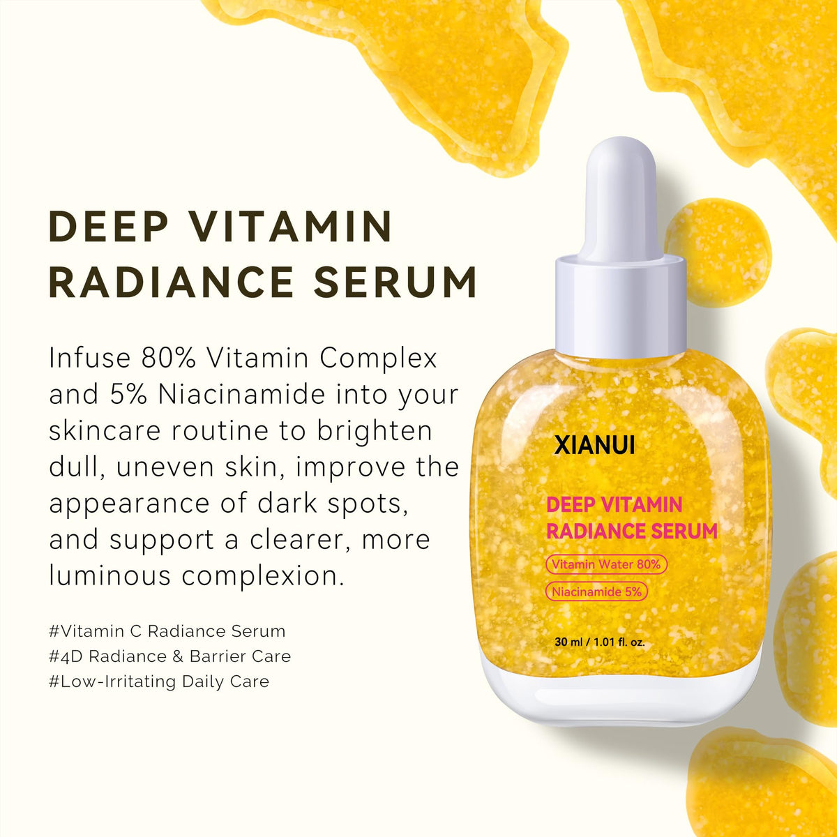 Suplement ​XIANUI Deep Vitamin Radiance Serum - 5% Niacinamide + TXA + Vitamin C - Brightening & Hydrating Face Serum with Ceramide & Triple Hyaluronic Acid - VelvetGlow USA