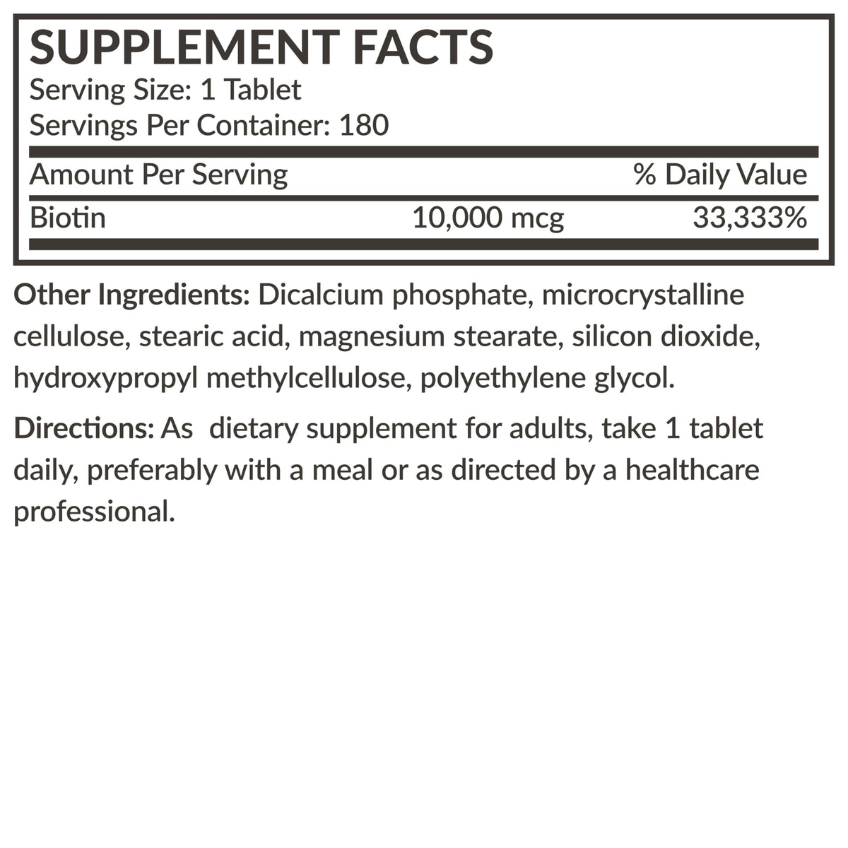Futurebiotics Biotin 10,000 MCG High Potency Tablets Supports Healthy Hair, Skin & Nails & Energy Production, Non-GMO, 180 Vegetarian Tablets