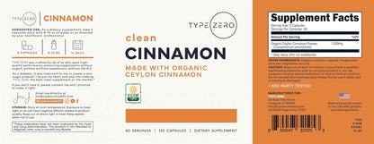 Type Zero Ceylon Cinnamon (1200mg) 120 Capsules, Gluten-Free, GMO-Free | Organic Cinnamon Bark Supplement, Natural