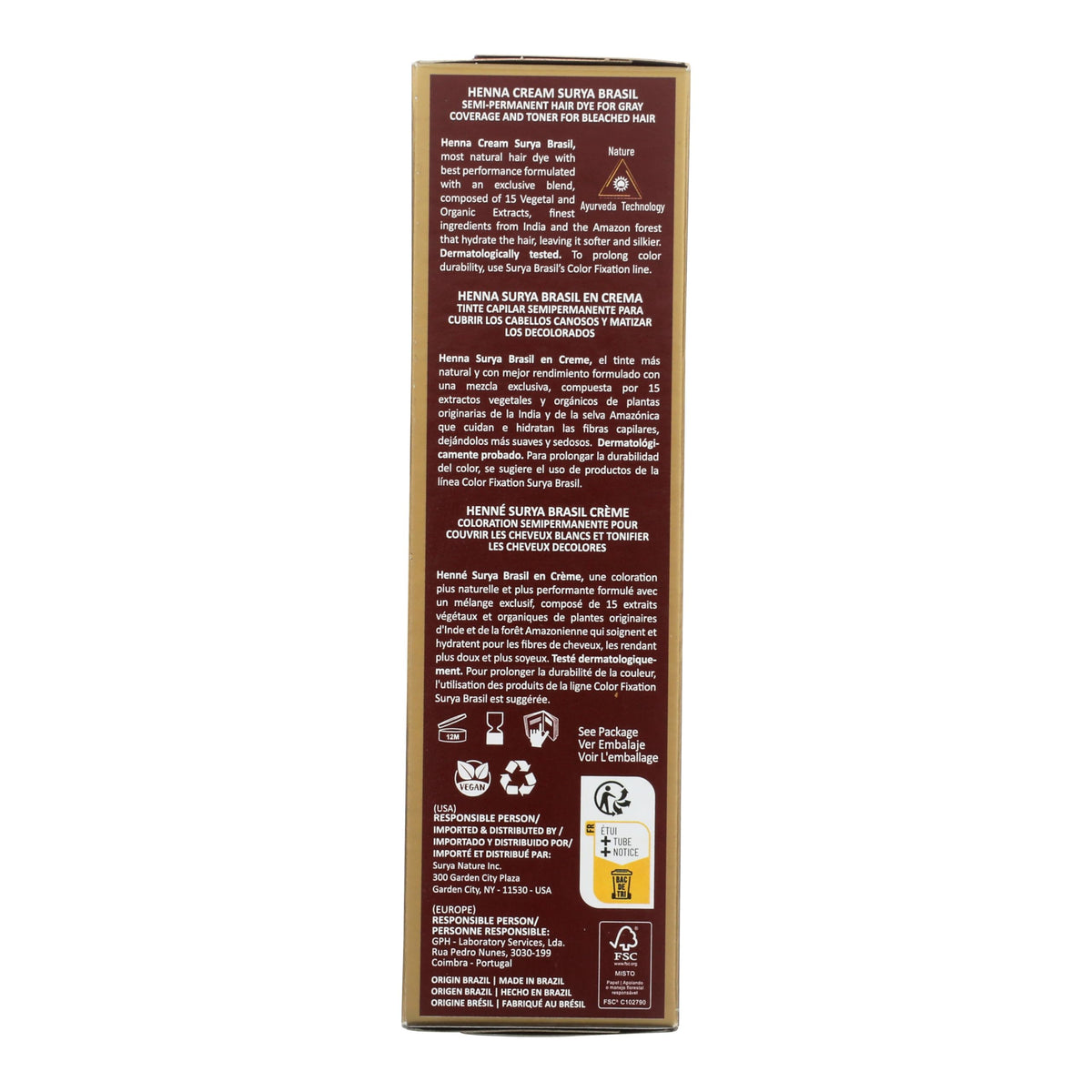 Surya Brasil - Henna Cream, Semi-Permanent Golden Brown Hair Color Treatment for Gray Coverage, Deep Conditioning Hair Dye, 2.37 oz / 70 ml