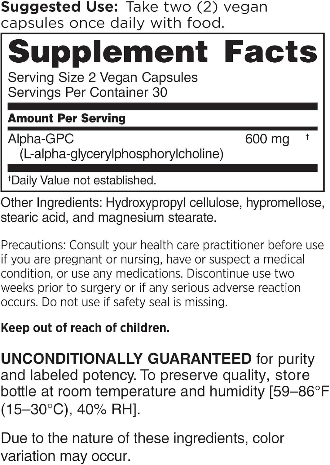 DOCTORS' PREFERRED Alpha GPC Supplement - Premium Formula. 600 MG/Serving, 60 Vegan Capsules, 30-Day Supply