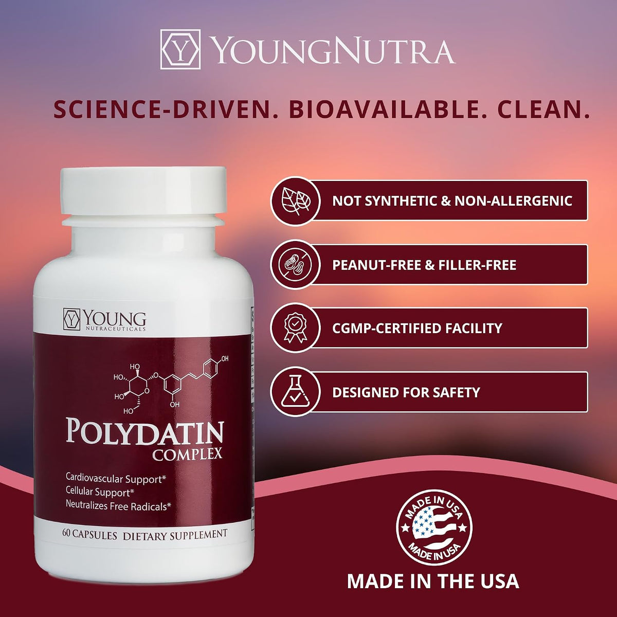 Mirica YoungNutra Polydatin Complex with Resveratrol- High Absorption - 60 Capsules