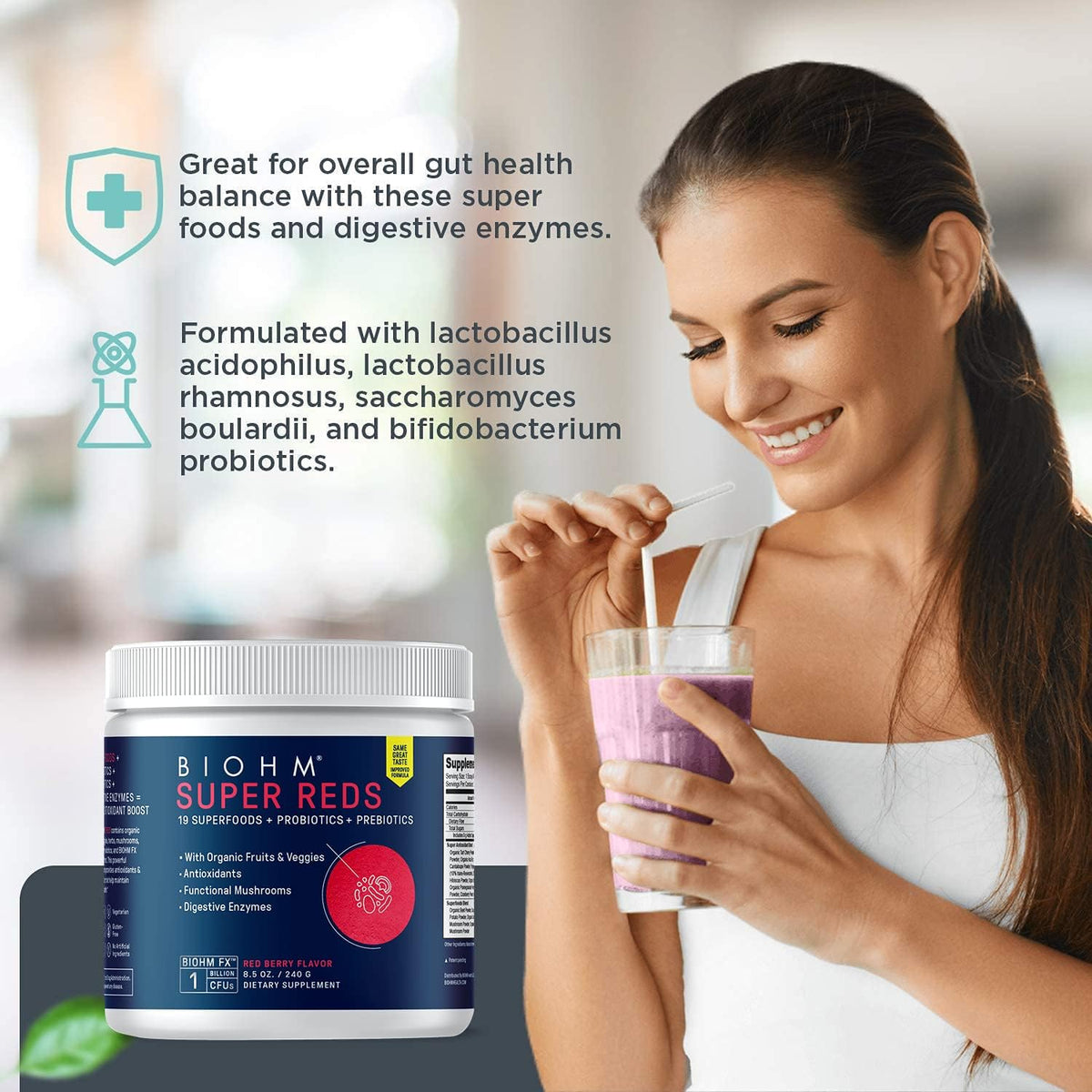 BIOHM Super Reds and Greens Bundle, Superfood Powder with Probiotics and Digestive Enzymes, Packed with Antioxidants and Polyphenols, Allergen Free, Non-GMO, Vegan - 30 Servings Each