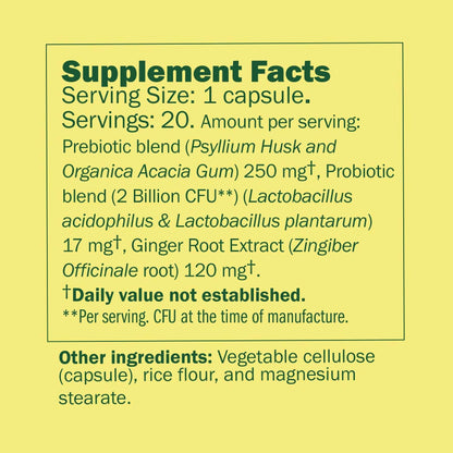 Semaine Health Prebiotics and Probiotics for Women - Women Probiotic + Prebiotic with Standardized Ginger, Psyllium Husk & Acacia Gum, 4 Billion CFU Lactobacillus, 60 Vegetable Capsules