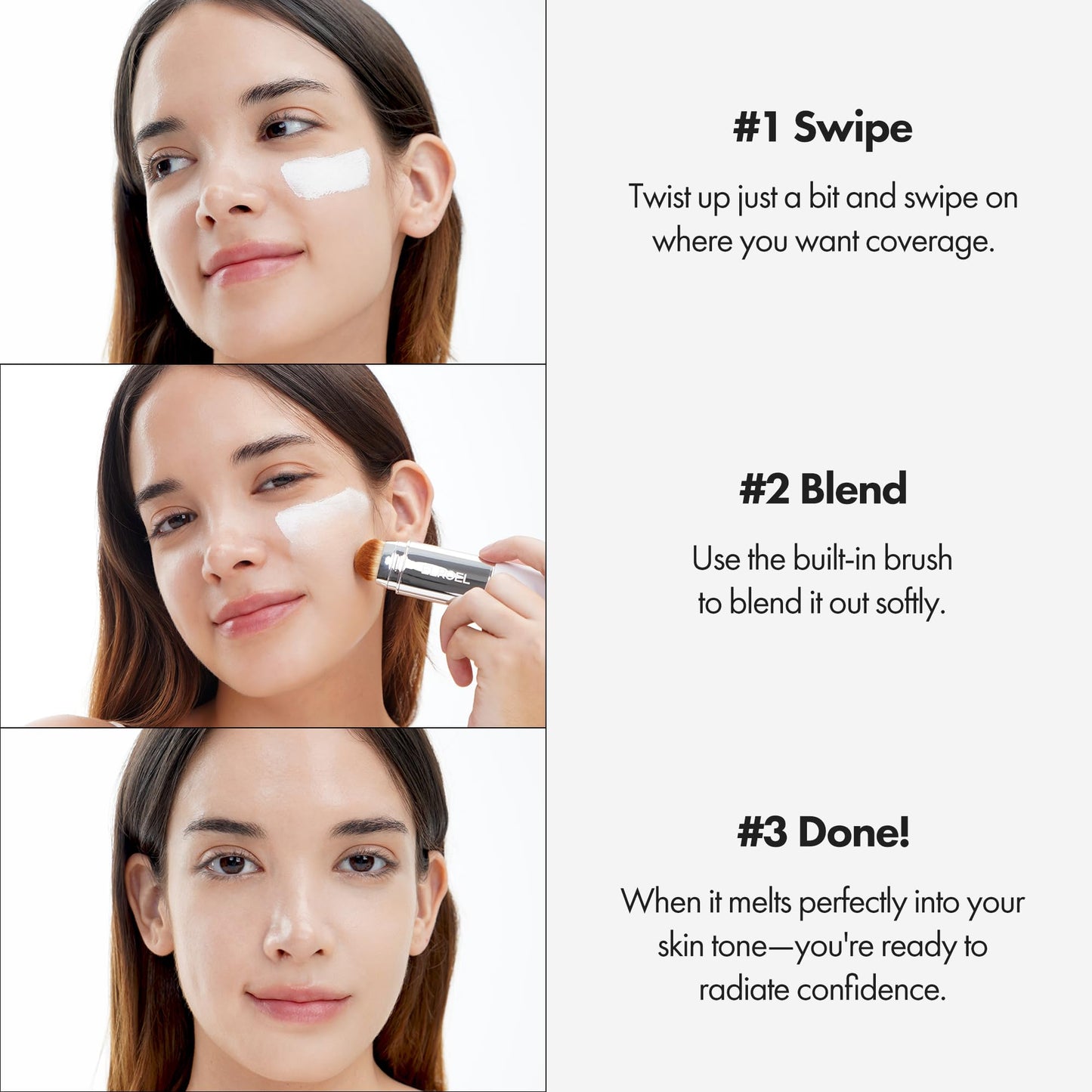 ELROEL Blanc Cover Cream Stick V White - Korean Color-Changing Foundation Stick with Volufiline - Medium to Full Coverage Dewy Finish Base Makeup - Dual-Ended with Detachable Brush (202 Natural) ELROELBuy Supplements Australia