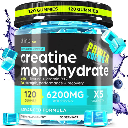 Thinbi Creatine Monohydrate Gummies with Taurine, 120 Count